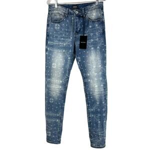 BlueCarats NWT The McQueen 5 Pocket Slim Fit Light Indigo Bandana Style Jeans 31